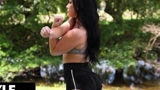 Fitness milf With massive arse Does Her Caboose workouts Outdoors And Her honeypot workout Indoors