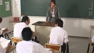 Damsel japanese instructor tries to deep-throat as much as possible of her school dolls