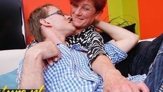 Nerdy boy Gives ginger-haired grandmother a supreme vulva pounding