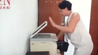 SEXRETARY assistant scans udders and poon on MFP in office 2