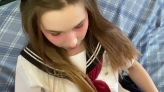 Point of view sweetie in asian college uniform with you alone in the same guest room