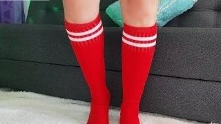 Crimson sox, tights, My feet with baseball socks/ Rote Baseballsocken - feet feet fetish /foot crimson