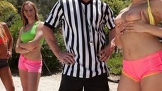 Super-sexy buxom black-haired Chanel Preston plows her volleyball Referee