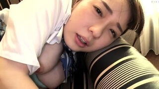 Chinese foot idolize and oral job with cute teen dame