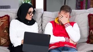 Hijab Arab nymph received a steaming load of spunk very first time