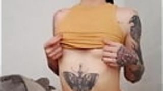 Tatted Latina cougar With petite ultra-cute boobs inhaling faux-cock While conversing muddy In Spanish