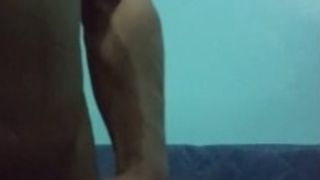 Male strokes penis until he shoots cum down - Someone watching me masturbate.