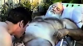 Hairy grandpa Gets inhaled Off By youthful man
