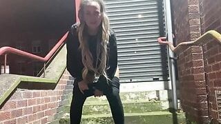 Peeing on a public staircase