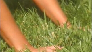 Nasty superslut on the grass getting gash crammed with sausage