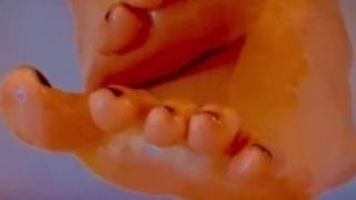 Rubbing my sweaty oily feet - with painted nails