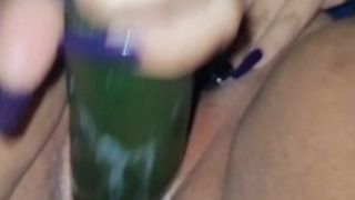 Creamy pussy taking cucumber