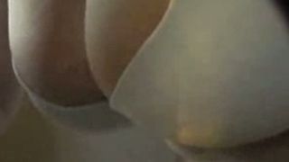 Nice closeup view of my beloved wife's big tits in white bra