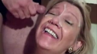 My full-bosomed wife sucks my dick until she gets a facial
