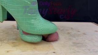 High-heeled shoes Bootjob in Green Knee footwear (2 POVs) with TamyStarly - kicking balls, cock ball torture, stomping, female dom