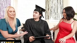 Stepmother And Step-aunt Give 18yo son-in-law A Graduation introduce - He Can FreeUse Them For A Week!
