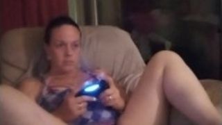 Filming Up Milf's Purple Mini micro-skirt While She Plays movie Games