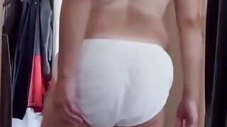 Mature step-mother stripping and opening up arse and honeypot and Posing with Her Butt butt-plug in