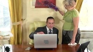 Bbw GILF Cleans His Office and His schlong!