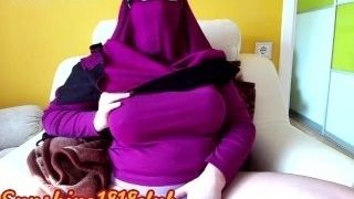 Purple Hijab massive fun bags Muslim chick Arabic web cam showcase recording costume play March 20th